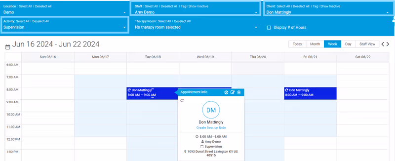 Enhanced scheduling search in Theralytics
